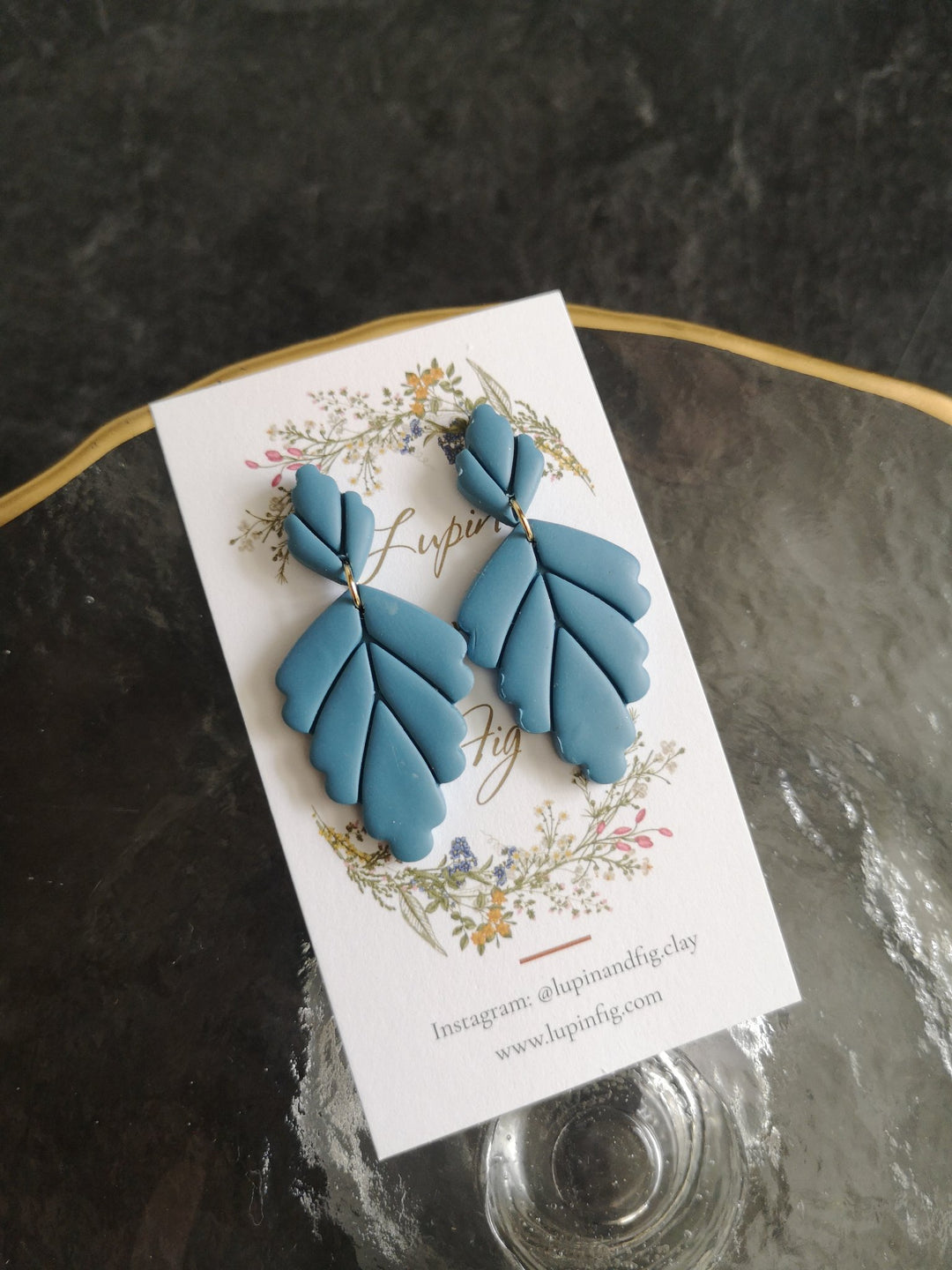 Blue leaf earrings - 1