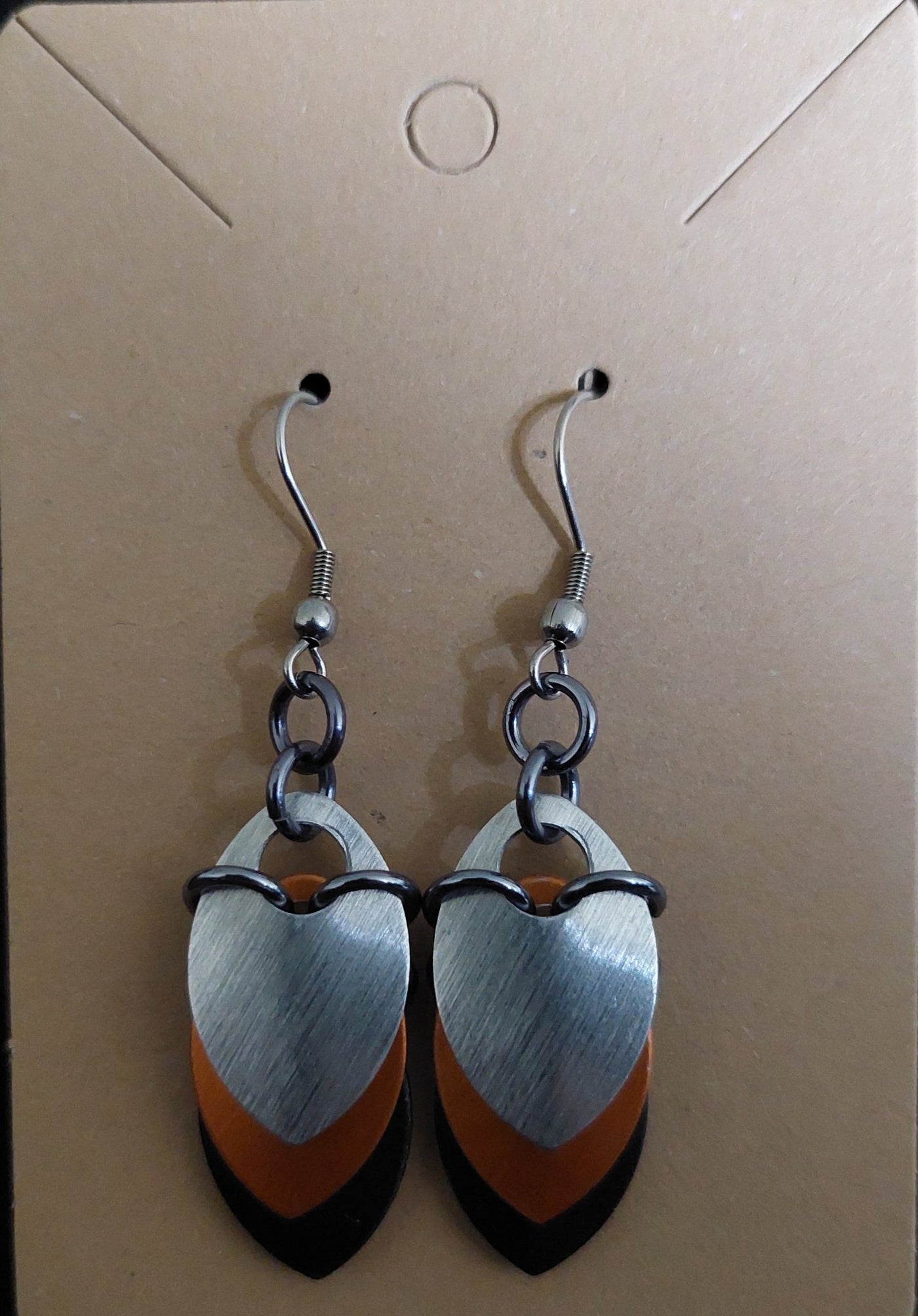 Silver/Orange/Black Scale Earrings - 1