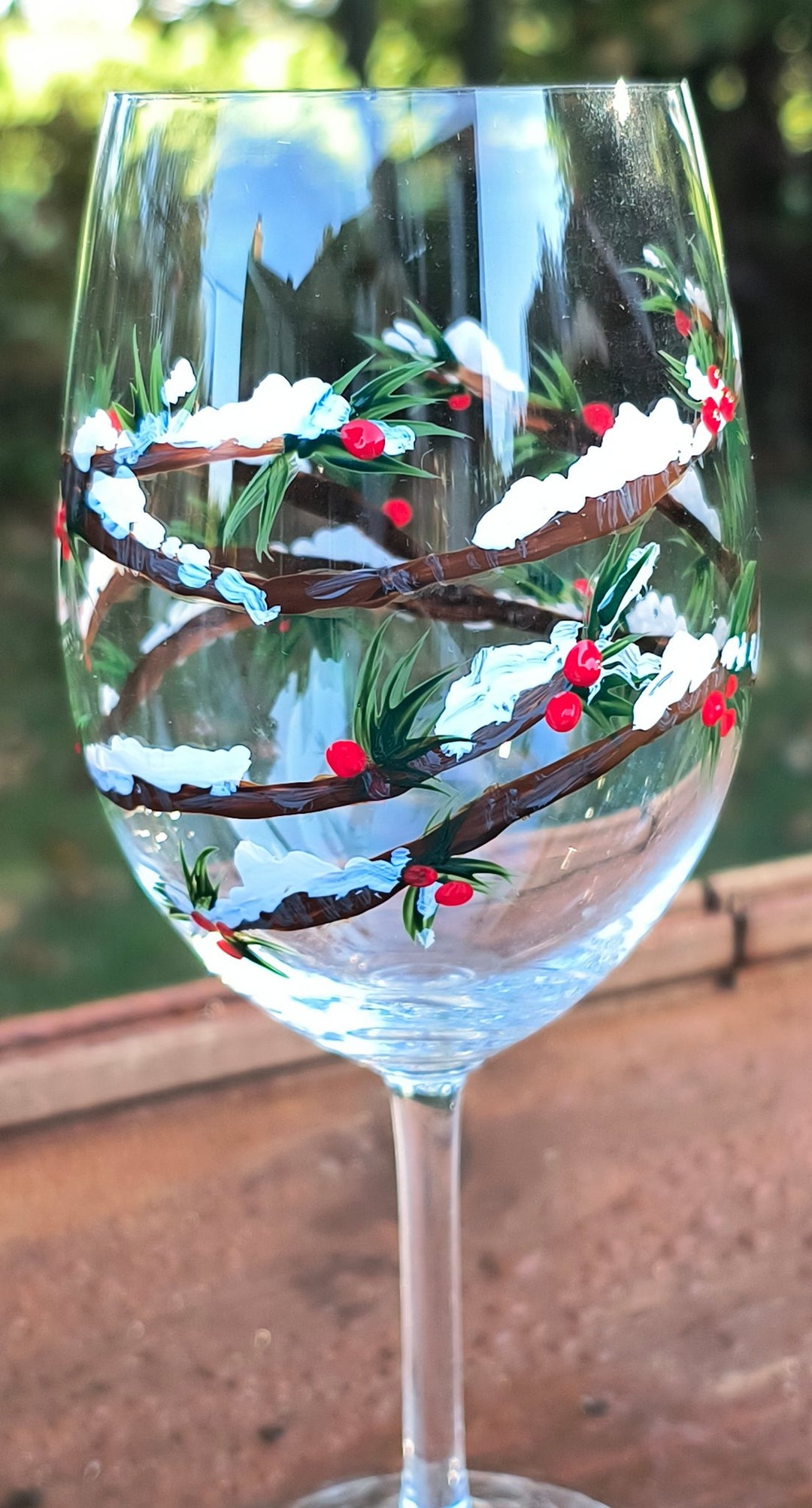 Winter Branched Handpainted Wine Glass - 1