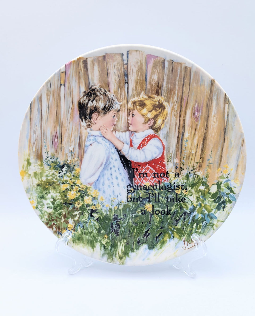 I'm not a gynecologist, but I'll take a look - upcycled vintage decorative plate - 1