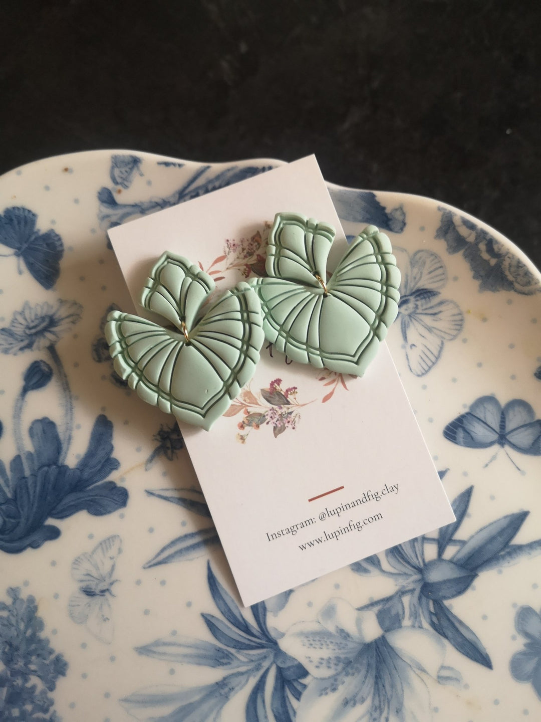 Fan earrings, mint colour  - 1