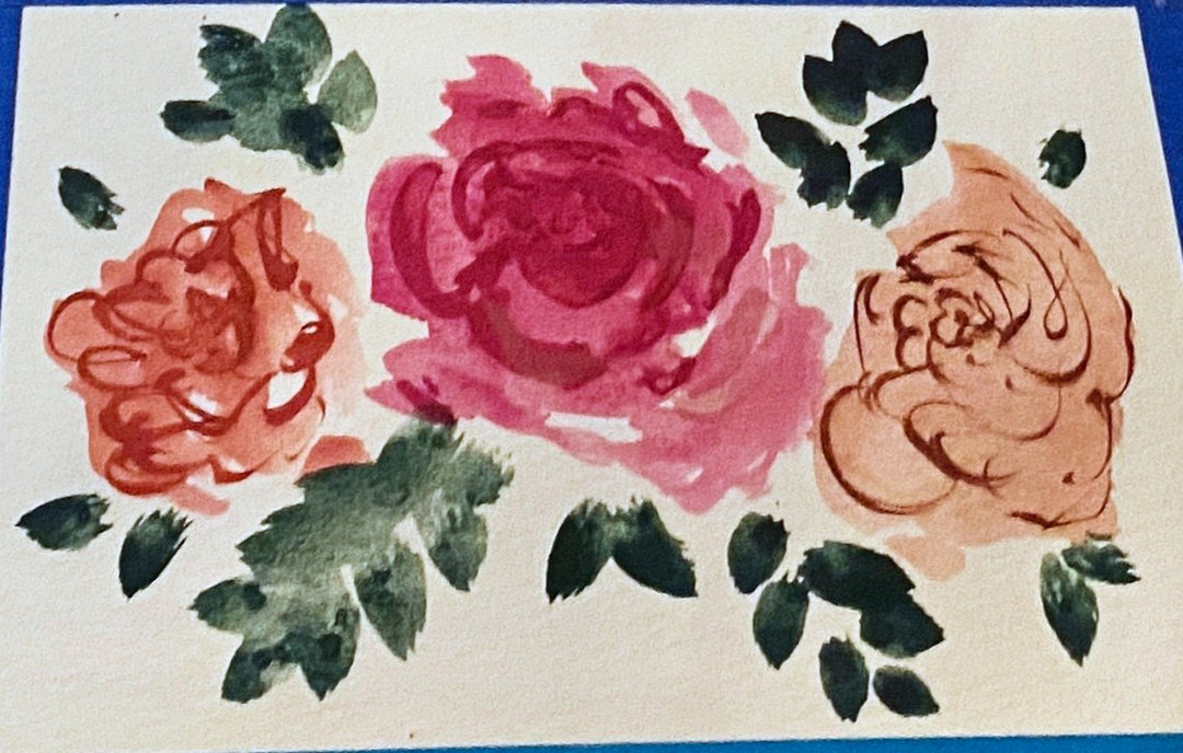 3 Blush Tone Roses-Watercolour Notecards - 1