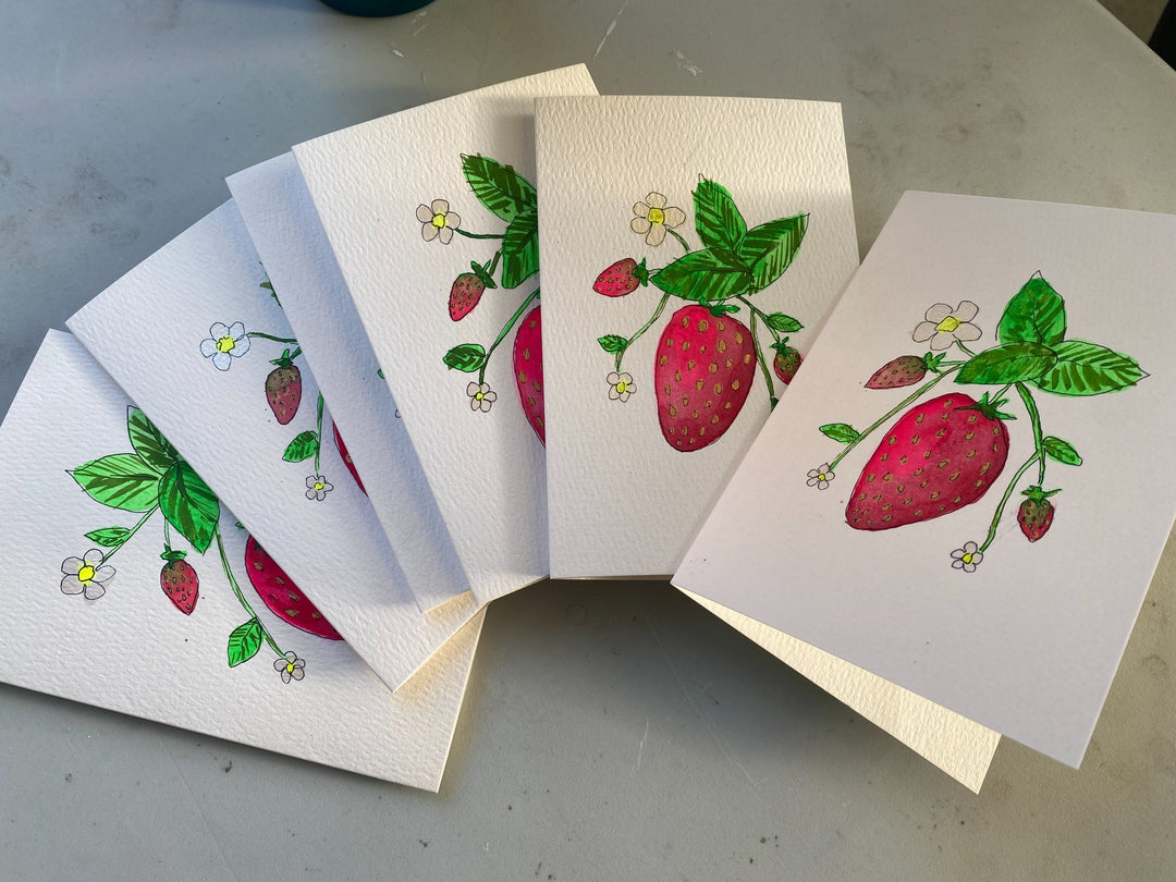 Neon Strawberries - Watercolour Notecards - 1