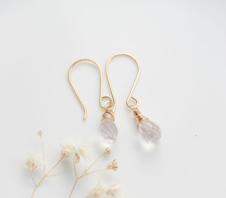 Rose Quarts Briolette Dangles - 1
