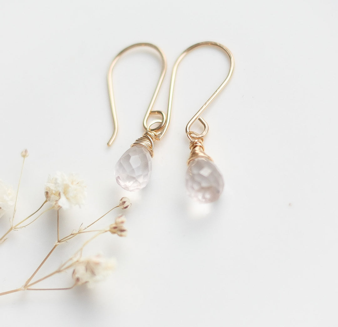 Rose Quarts Briolette Dangles - 2