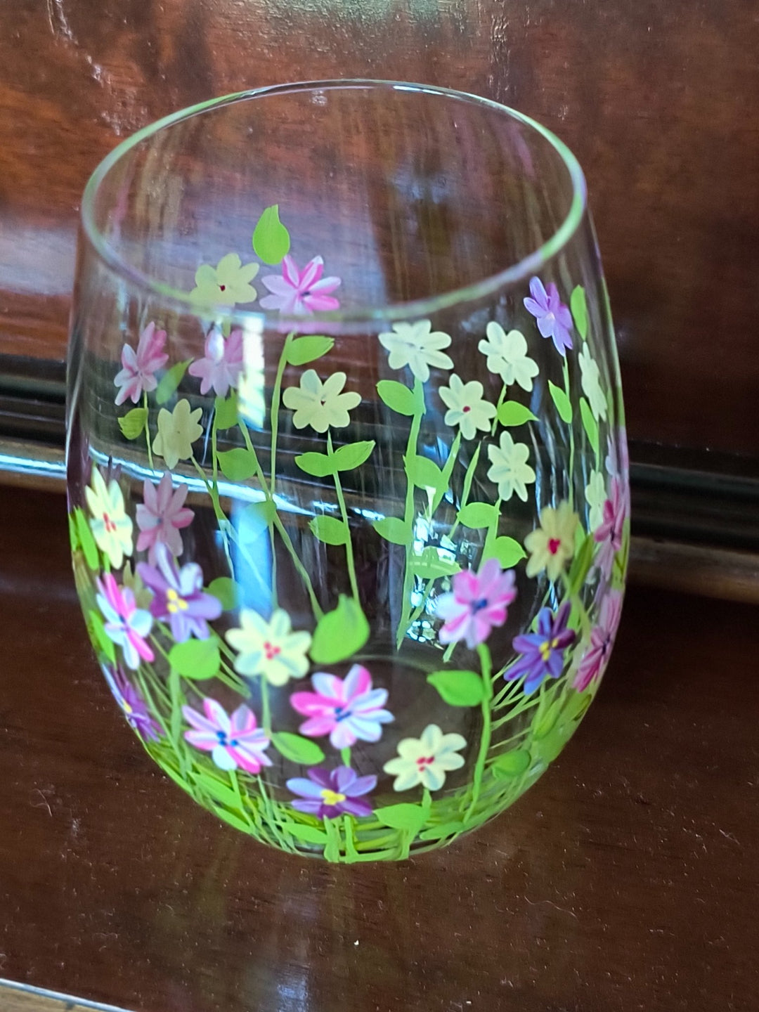 Handpainted Floral Stemless Wine Glasses