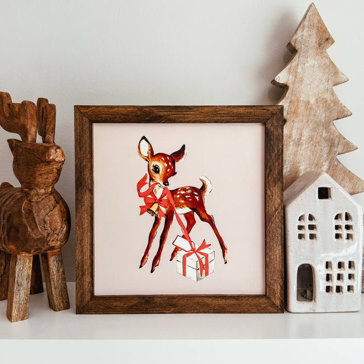 Vintage Reindeer Framed Wood Sign | Nostalgic Christmas Sign