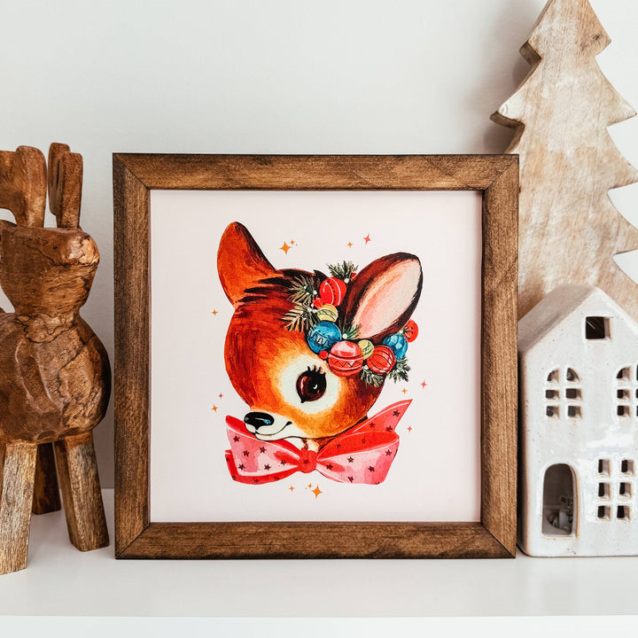 Vintage Reindeer Framed Wood Sign | Nostalgic Christmas Sign