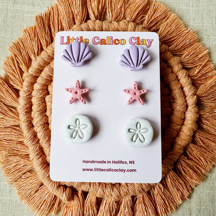 Seashell Stud Trio Clay Earrings