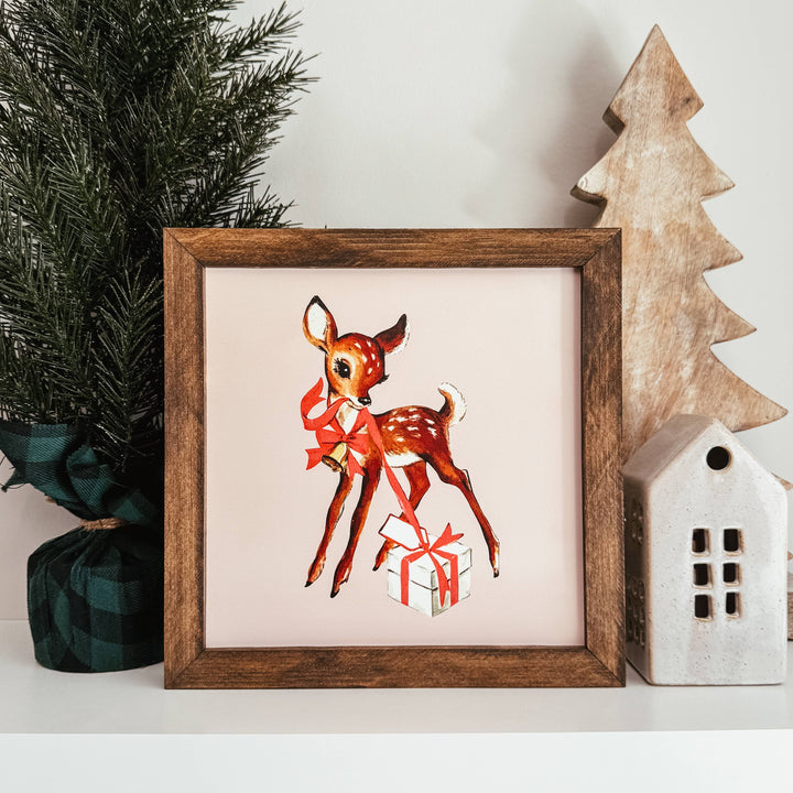 Vintage Reindeer Framed Wood Sign | Nostalgic Christmas Sign