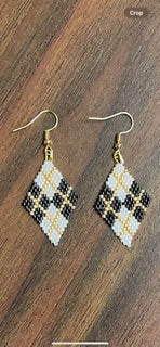 Gold Black White plaid earrings