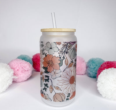 Boho Bouquet Frosted Glass Can Tumbler