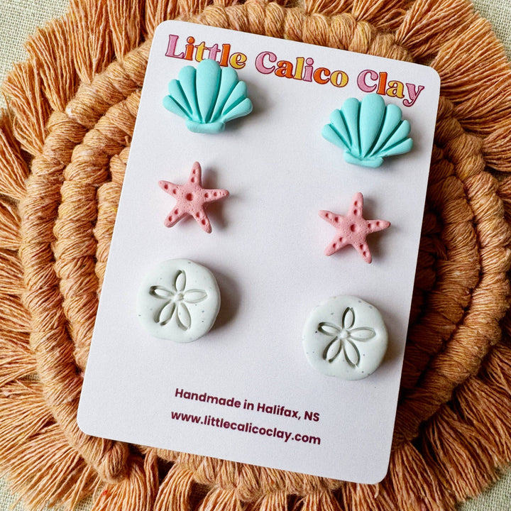 Seashell Stud Trio Clay Earrings