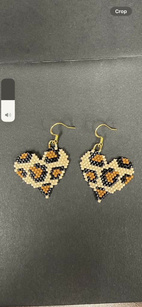Leopard print on hearts earrings