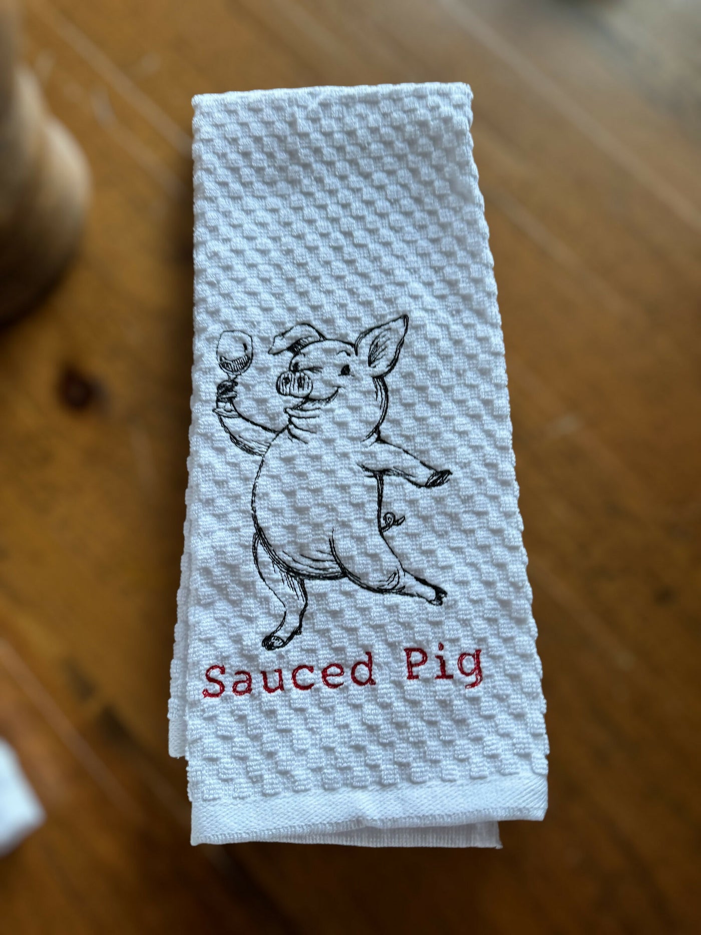 Sauced pig embroidered kitchen towels