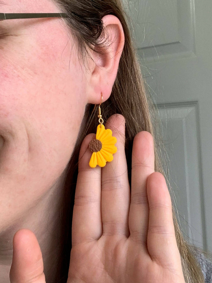 Half Sunflower Dangle Earrings - 1