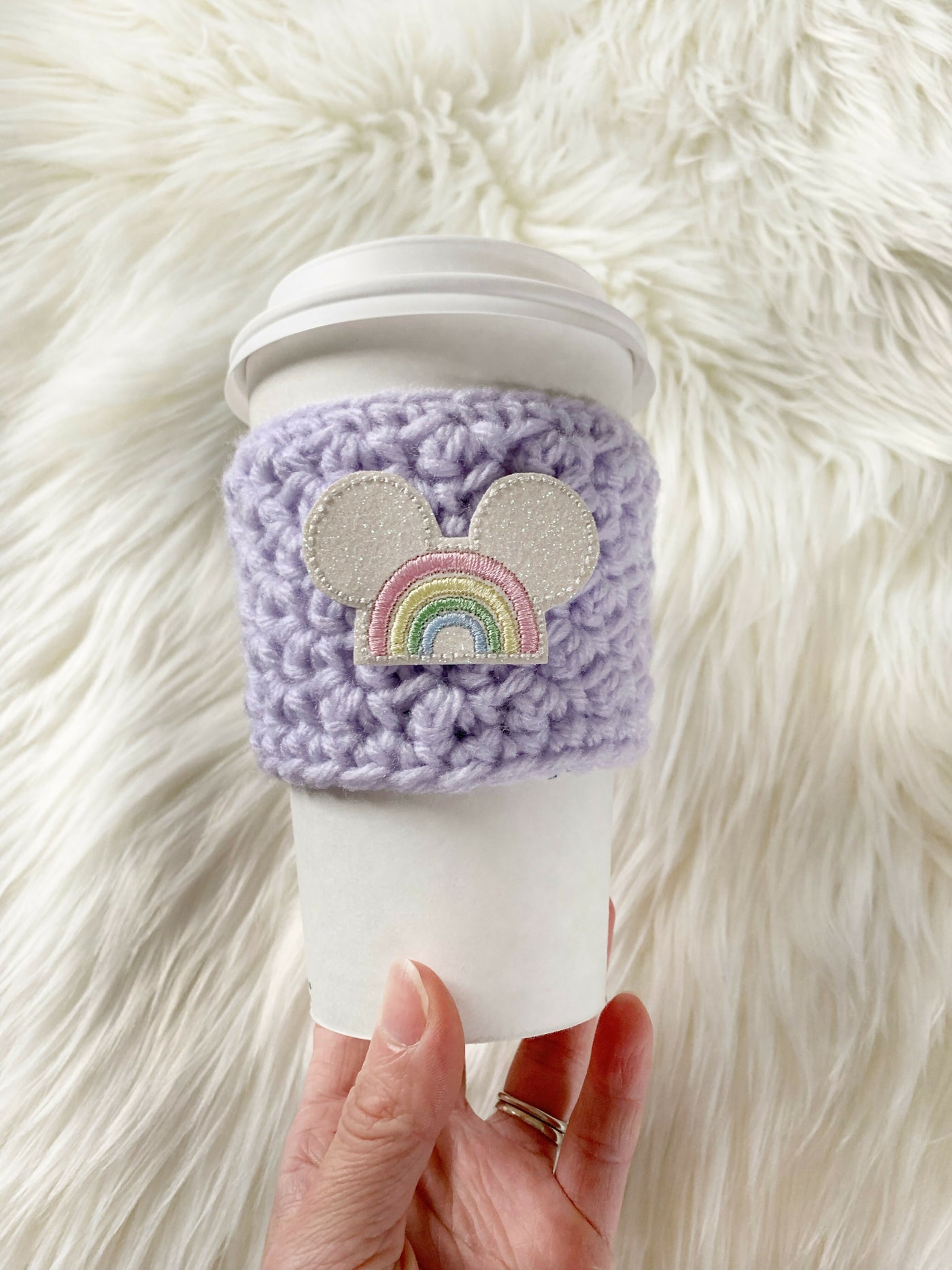 Rainbow Mouse Crochet Cup Cozy