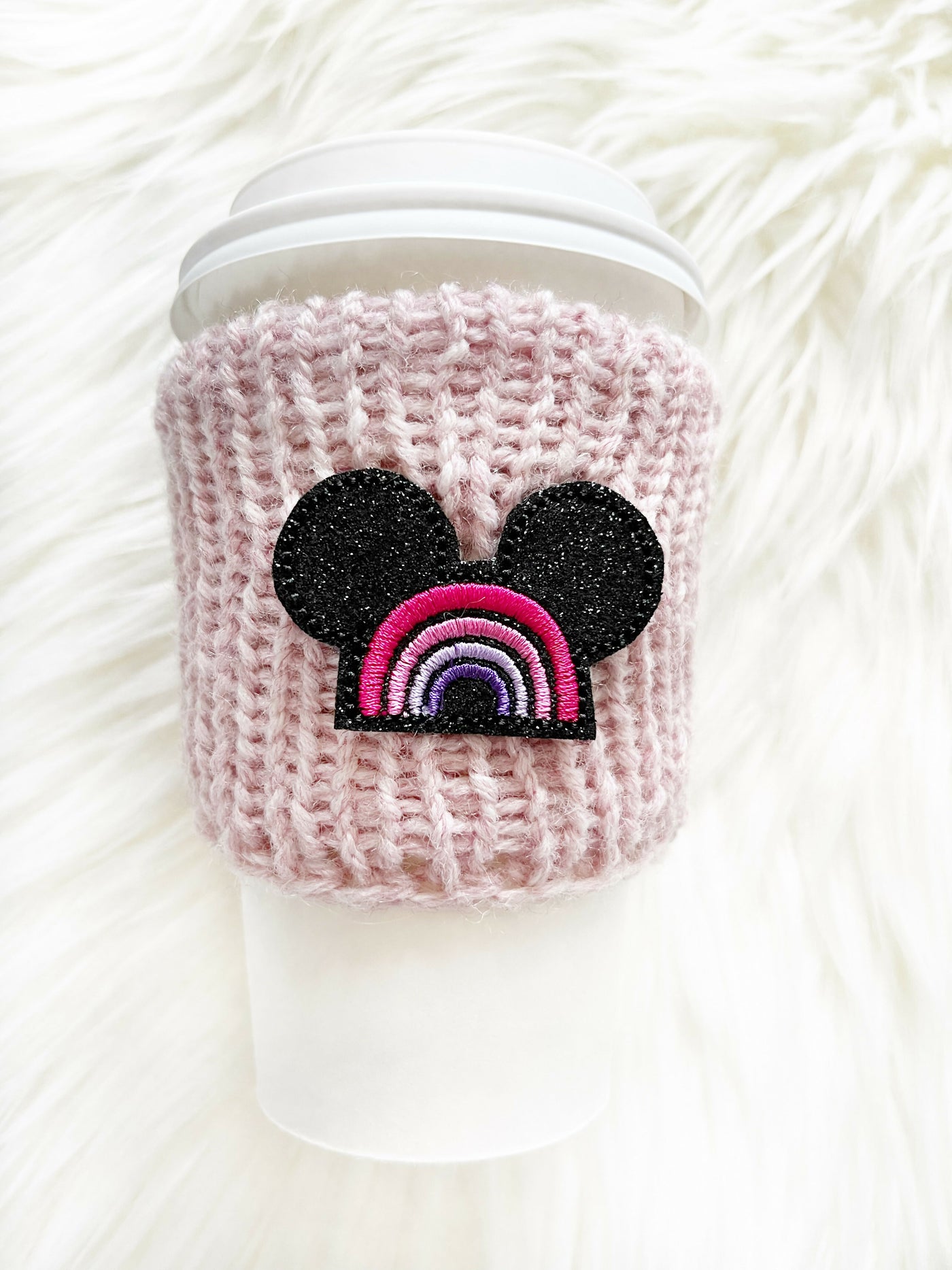 Rainbow Mouse Knit Cup Cozy - Black
