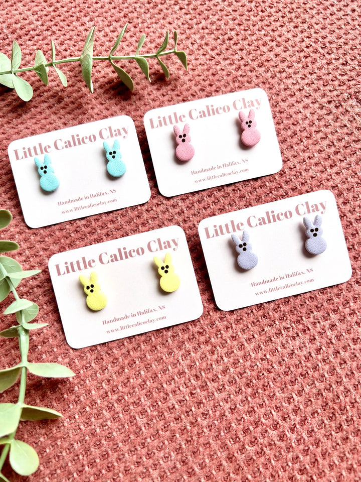 Marshmallow Bunny Studs Clay Earrings