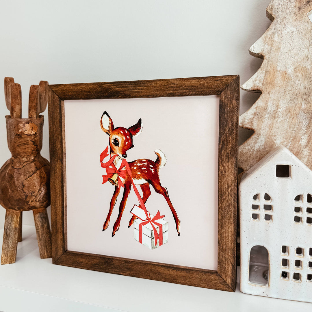 Vintage Reindeer Framed Wood Sign | Nostalgic Christmas Sign