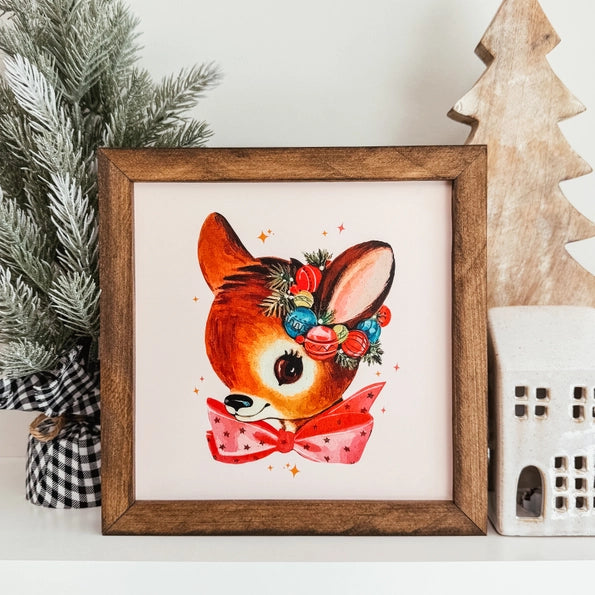 Vintage Reindeer Framed Wood Sign