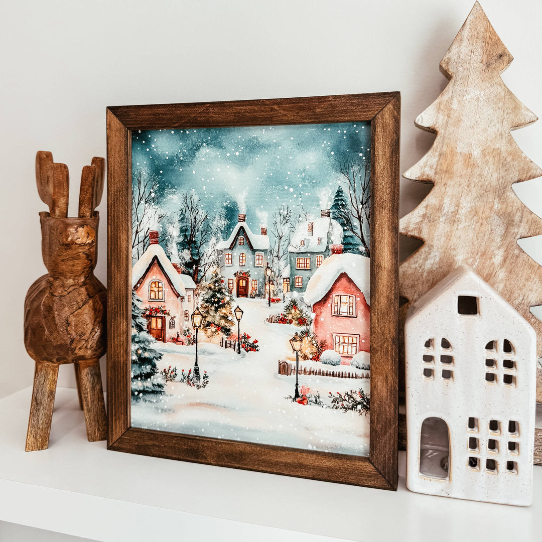 Christmas Village Scene Framed Christmas Sign