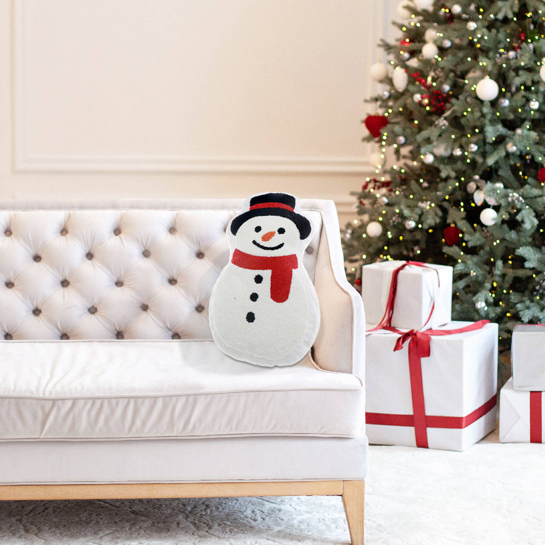 Snowman Embroidered Pillow