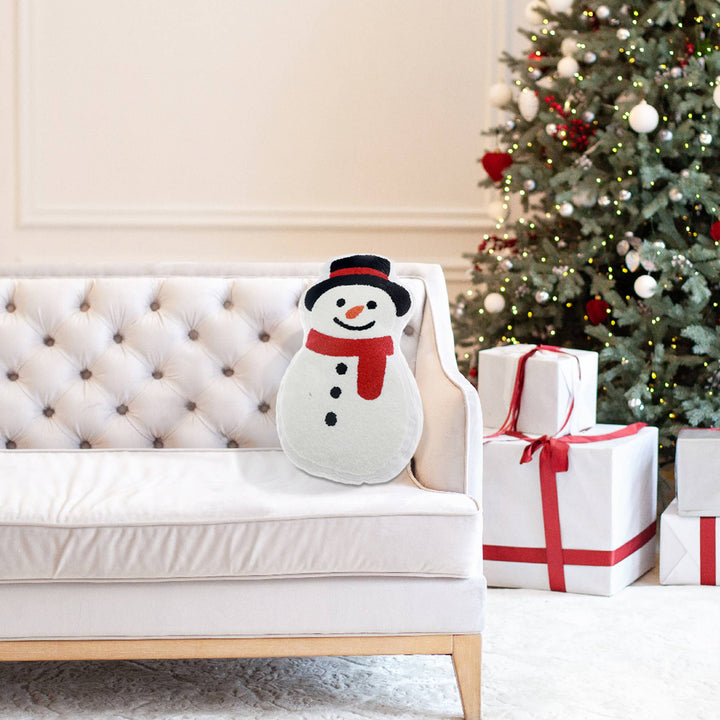 Snowman Embroidered Pillow