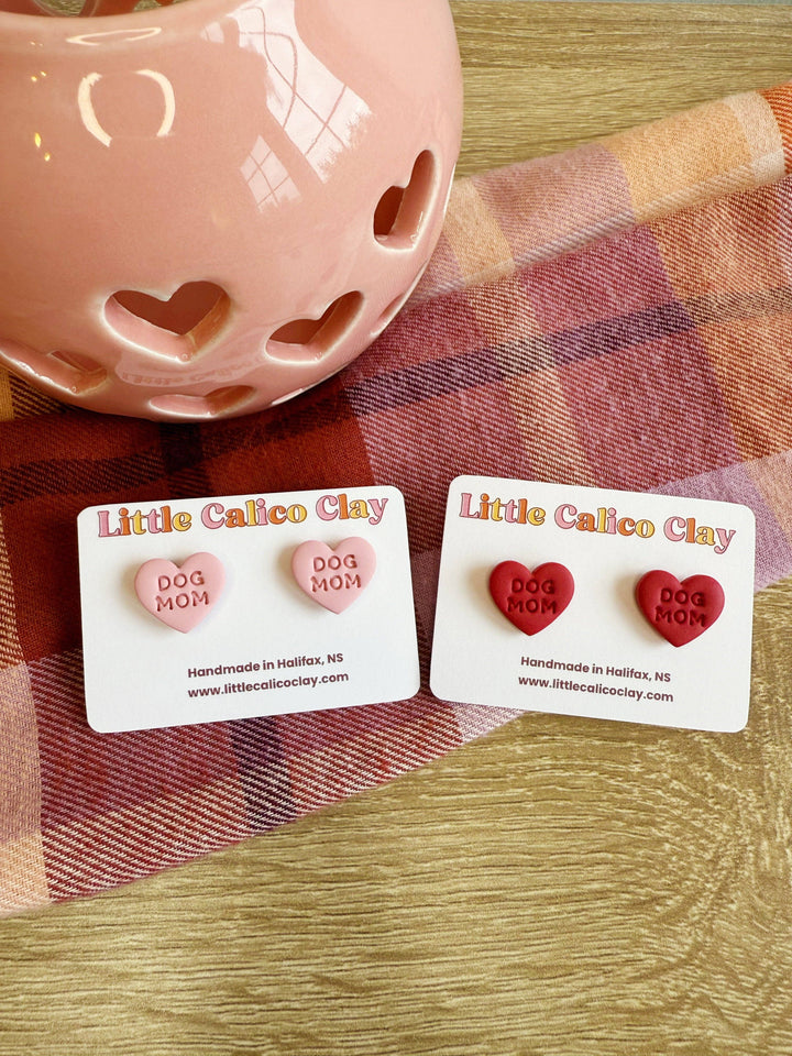 Dog Mom Heart Stud Clay Earrings