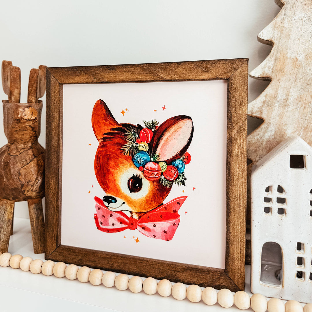 Vintage Reindeer Framed Wood Sign | Nostalgic Christmas Sign