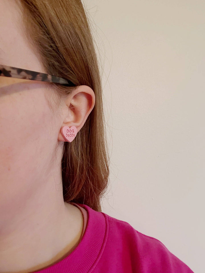Dog Mom Heart Stud Clay Earrings
