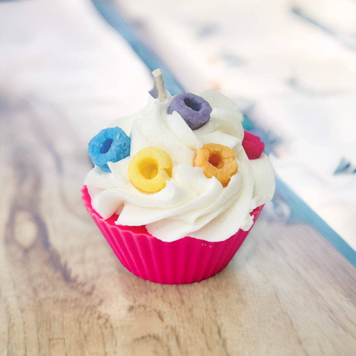 Fruit Loops Cupcake Candle .