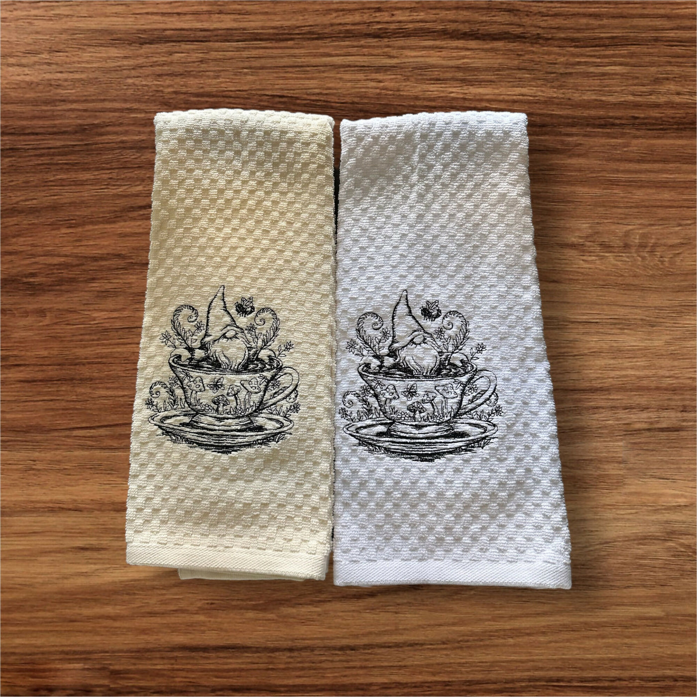 Spring Gnomes Embroidered Kitchen Towel