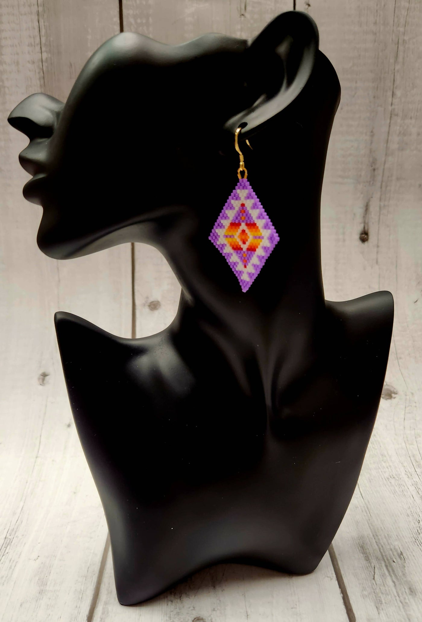Large Purple Aztec Beaded Earrings