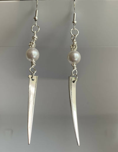 Silverplate Fork Tine Earrings with Pearls
