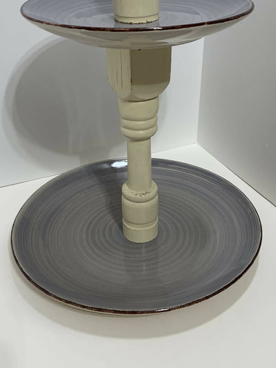 Blue / Brown Ceramic Plate Tiered Tray