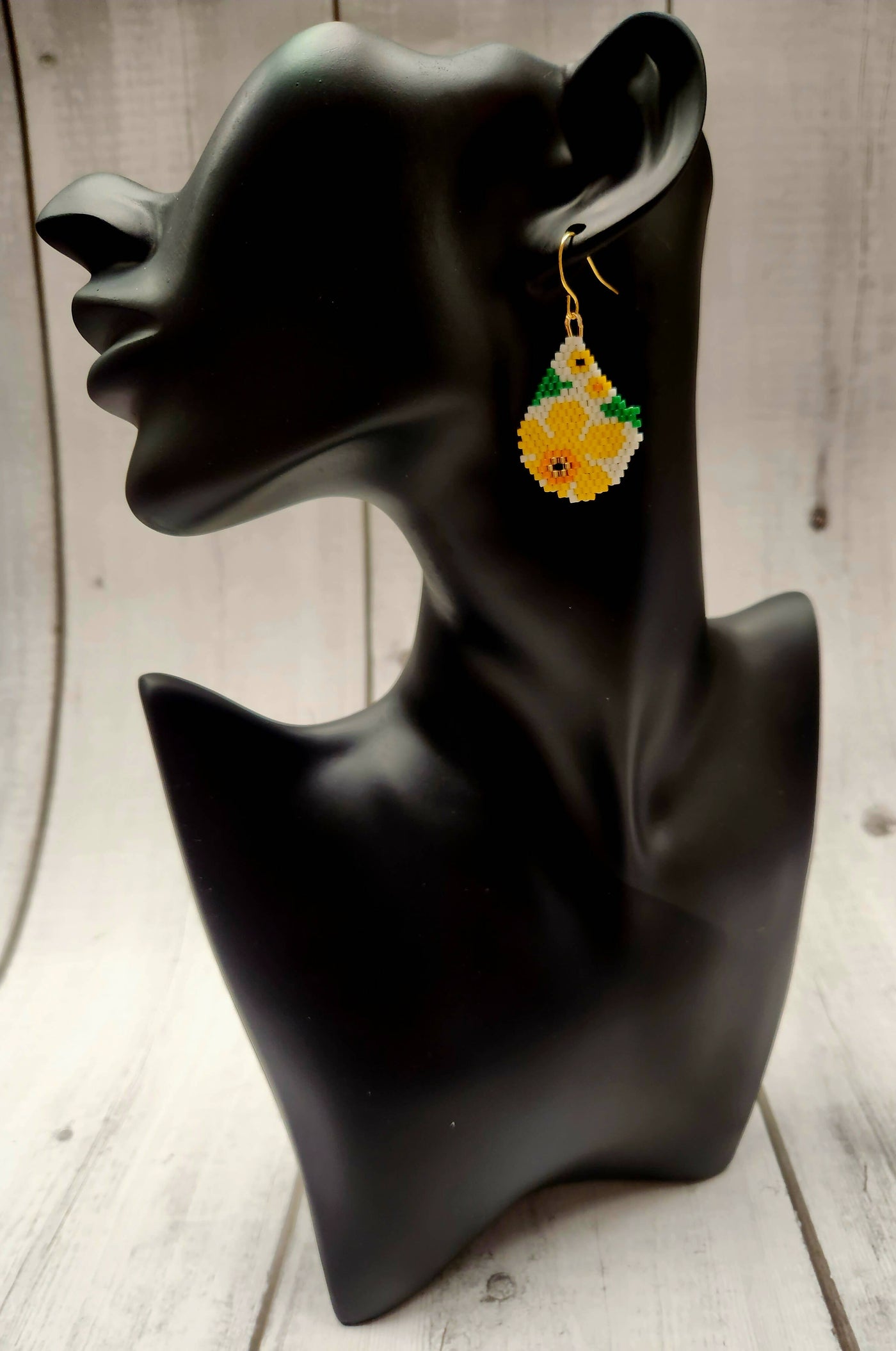 Teardrop Yellow Flower Beaded Earrings