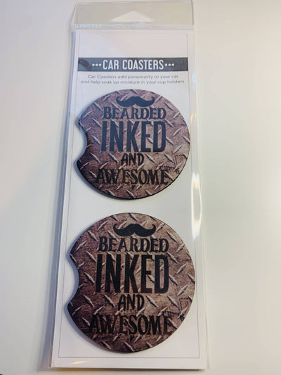 Bearded, Inked & Awesome Car Coasters