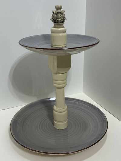 Blue / Brown Ceramic Plate Tiered Tray
