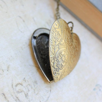 Antiqued Gold Floral Heart Locket