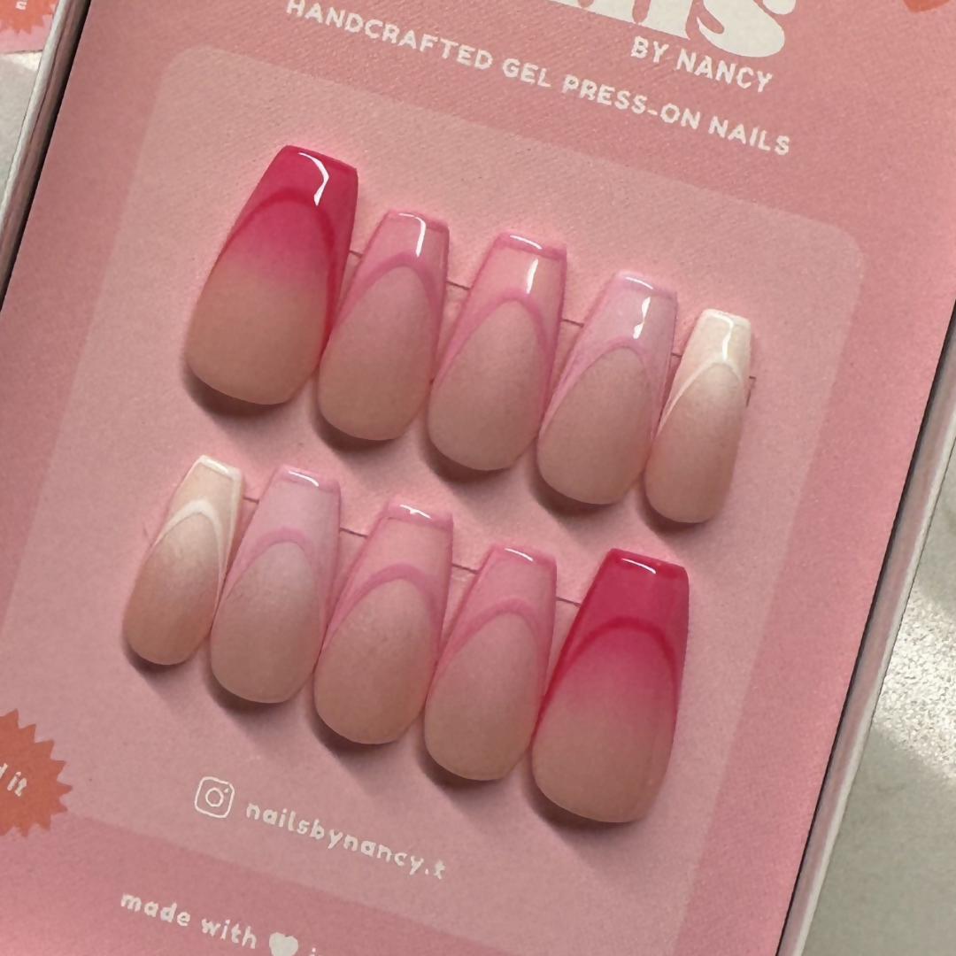 Pink Ombre French Tip Press on Nail Set