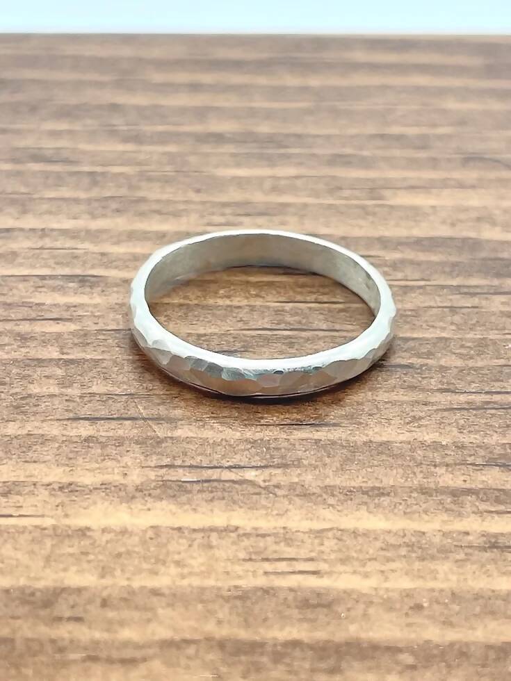 Thin half-round hammered ring