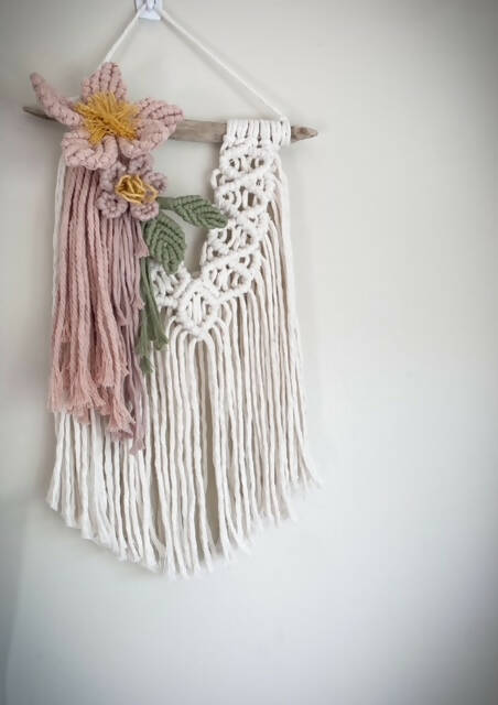 Macrame Wall Hanging with floral accent