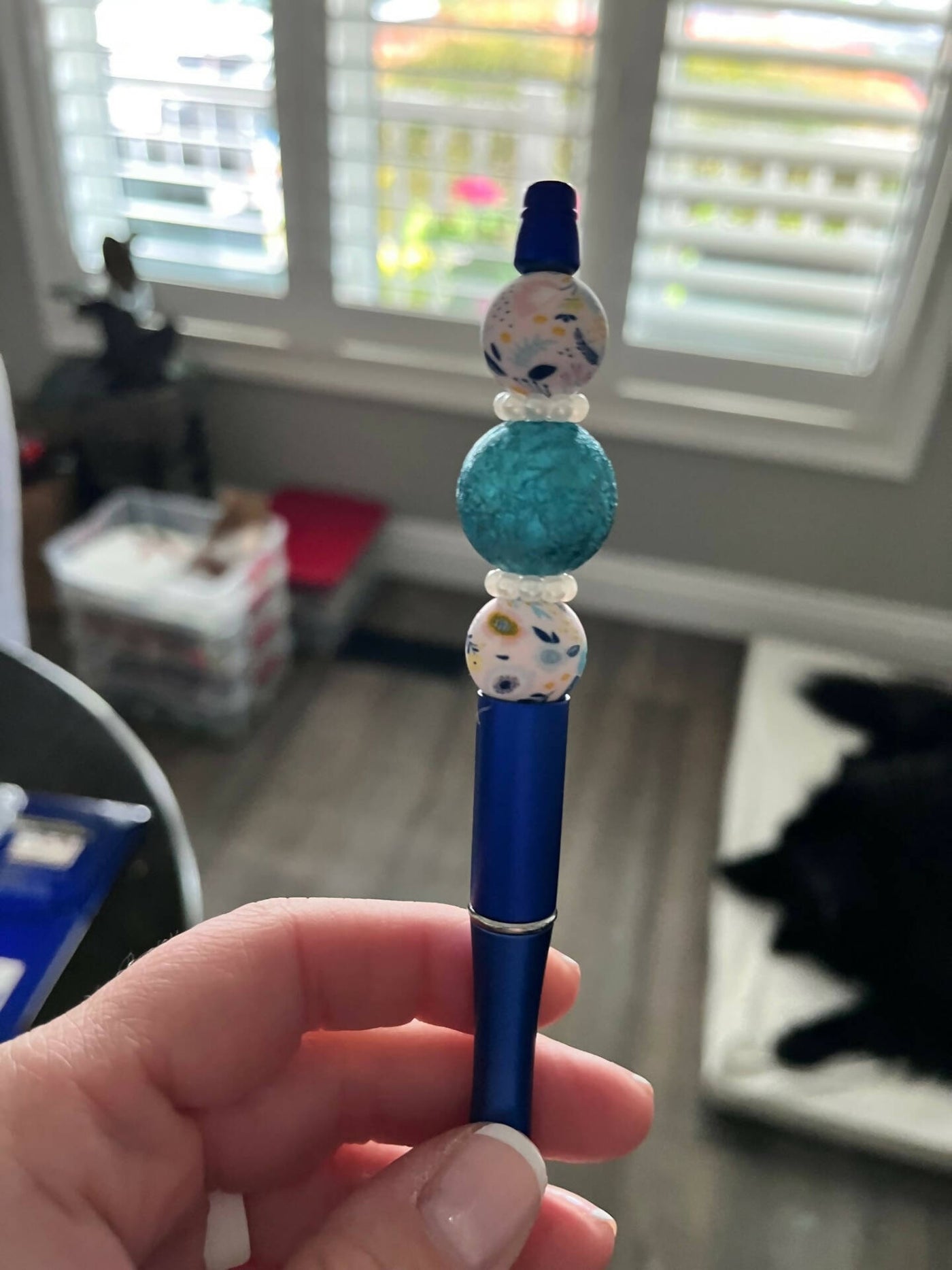 Blue Paisely Beaded Pen