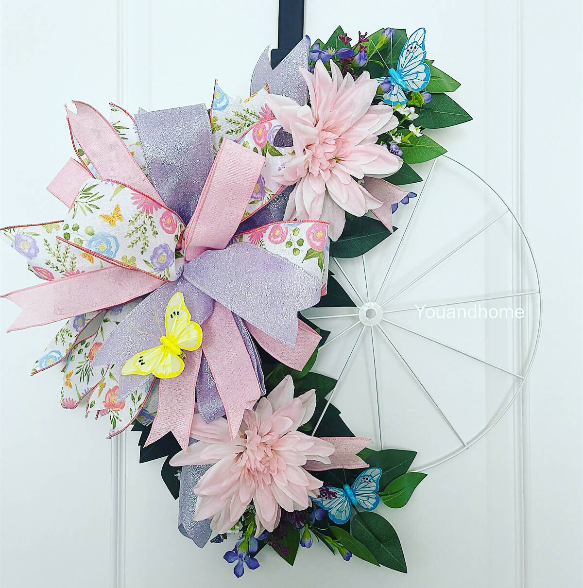 Bicycle Wheel Faux Floral Wreath for Spring